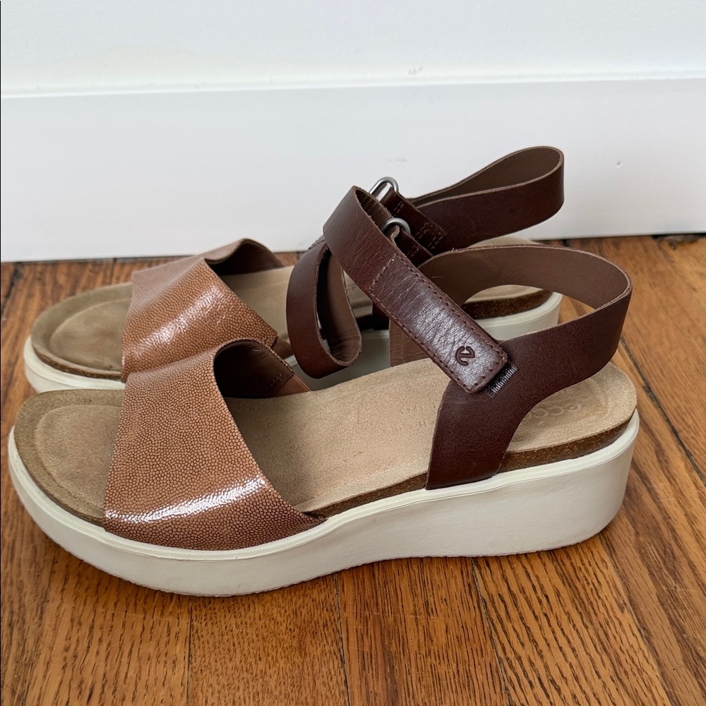 Ecco brand Brown and Tan Platform Sandals